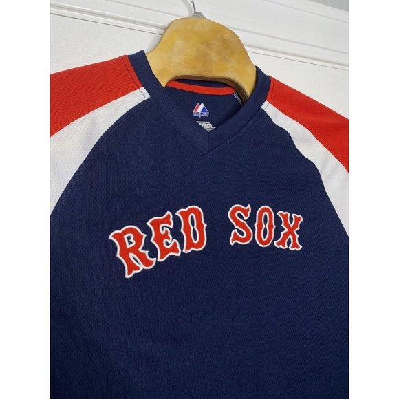 Majestic Mens MLB Boston Red Sox Short Sleeve Shirt Blue Red Large - Picture 3 of 6